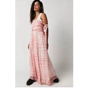 Free People Dorothy Gayle Plaid Smocked Maxi Dress size Medium